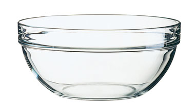Glasschale EMPILABLE, Inhalt: 2,6 Liter, Durchmesser: 230 mm, Höhe: 104 mm, stapelbar.