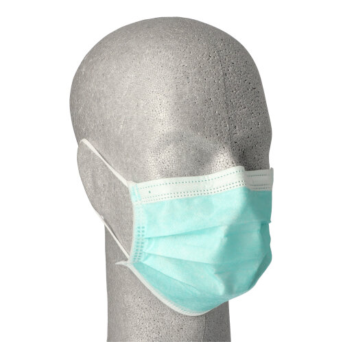 50 "Medi-Inn®" Mundschutz Type IIR 3-lagig 9 cm x 17,5 cm grün mit Nasenbügel und Elastikbänder von Medi-Inn®