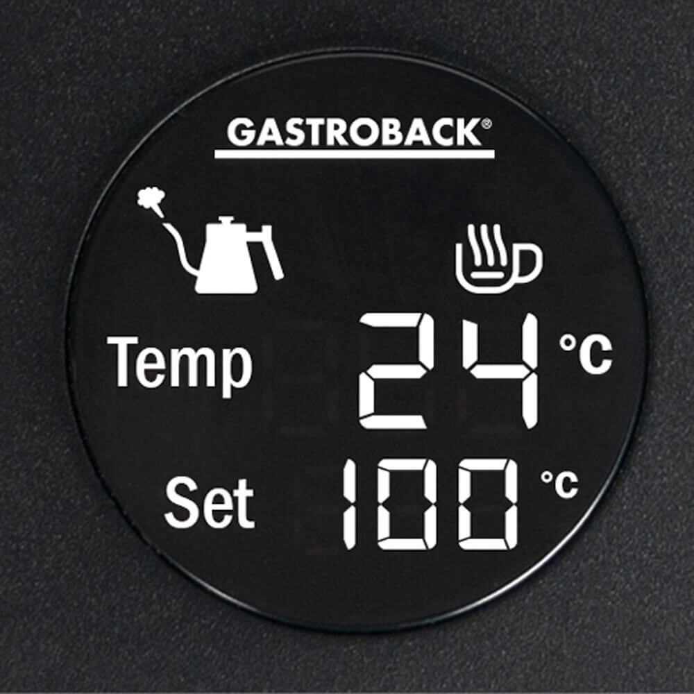Gastroback Design Wasserkocher Pour Over Advance Temp.-Regelung von 40° bis 99°C in 1°C Schritten 2 Stunden Warmhaltefunktion, LED-Display