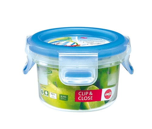Emsa CLIP & CLOSE Frischhaltedose 0,15 Liter rund - 100 % dicht - spülmaschinengeeignet - Made in Germany