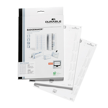 DURABLE Einsteckschild BADGEMAKER® 8542, 8543 74 x 34 mm (B x H) 150g/m Karton weiß 280 St./Pack.