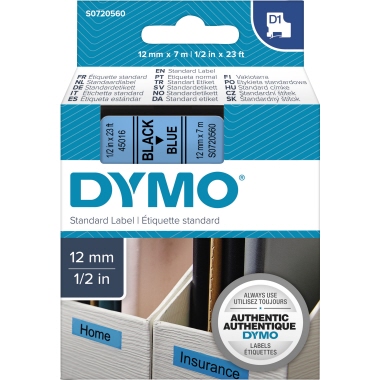 DYMO® Schriftbandkassette 12 mm x 7 m (B x L) D1 laminiert ausgeführt blau schwarz