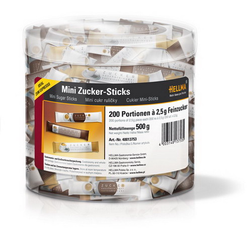 Hellma Mini-Zucker-Sticks, Inhalt: 200 Portionen à 2,5 g je Runddose.