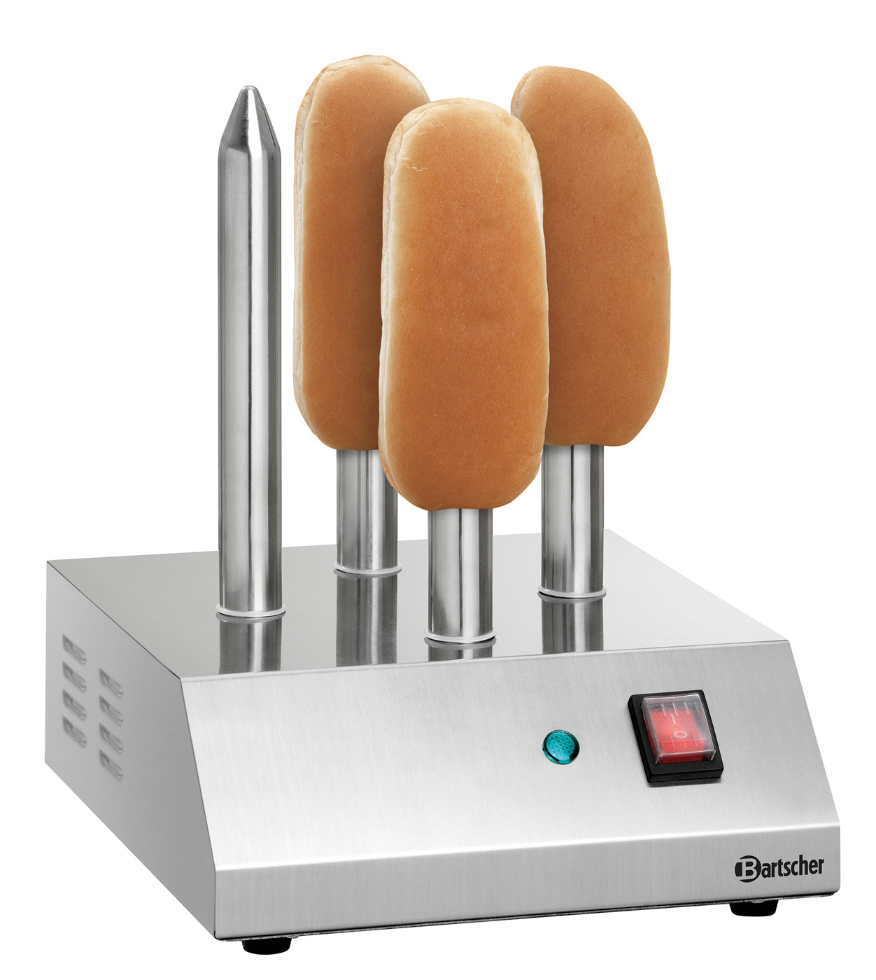 Bartscher Hot-Dog-Spießtoaster T4 | Anzahl Toaststangen: 4 | Maße: 24 x 28 x 310 cm. Gewicht: 2,8 kg
