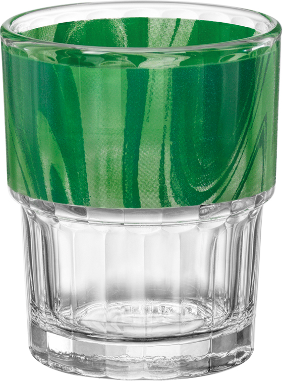 Stapelglas NATURA Lyon Optique mit grünem Muster. Inhalt: 0,2 Liter, aus gehärtetem Glas. Von Bormioli Rocco.
