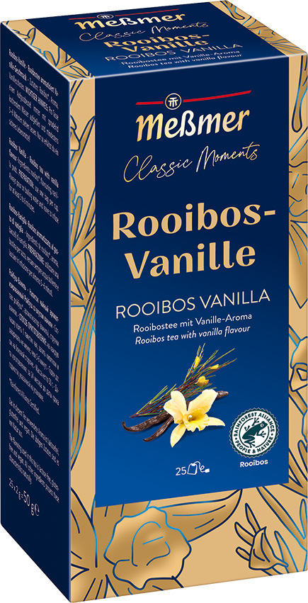 MESSMER Classic Moments Rooibos-Vanille 25 Beutel pro Faltschachtel, einzeln aromaversiegelt im recyclingfähigen Papierumbeutel
