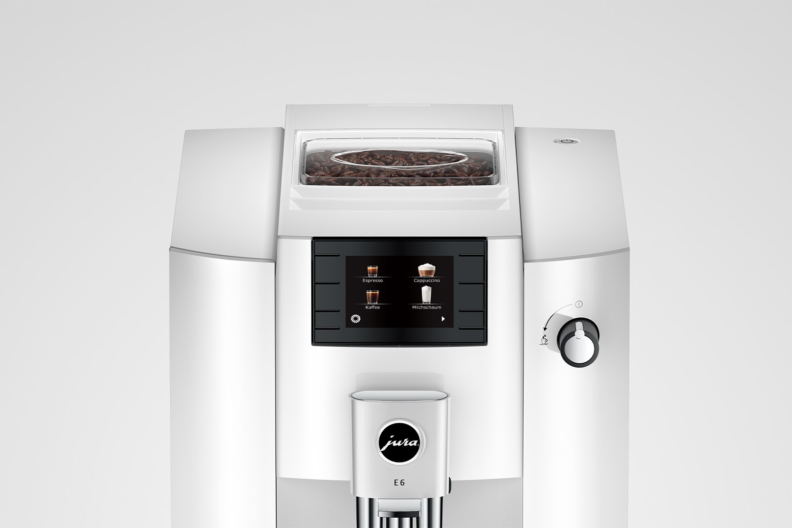 E6 (EC) Kaffeevollautomat in Piano White, 1,9 Liter Füllmenge Wassertank, Breite 28cm, Höhe 35,1cm, Tiefe 44,6cm