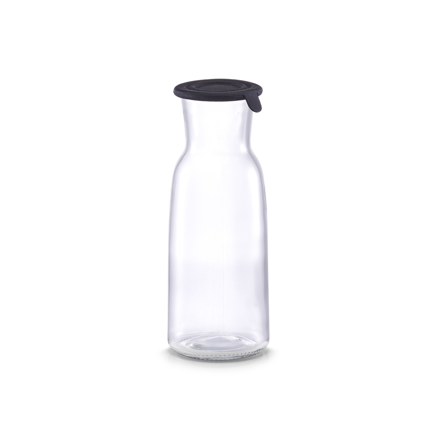 Glasflasche LITT, mit schwarzem Silikondeckel, Inhalt: 0,7 Liter / 700 ml. Höhe 211 mm, Durchmesser 82 mm.