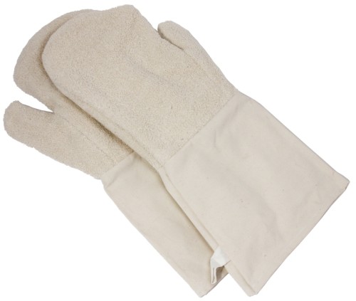 Backhandschuhe mit Stulpen Fäustlinge ganz aus Baumwolle, einfache Schlinge (Frottee), Innenhand und Daumen verstärkt, lange Stulpe