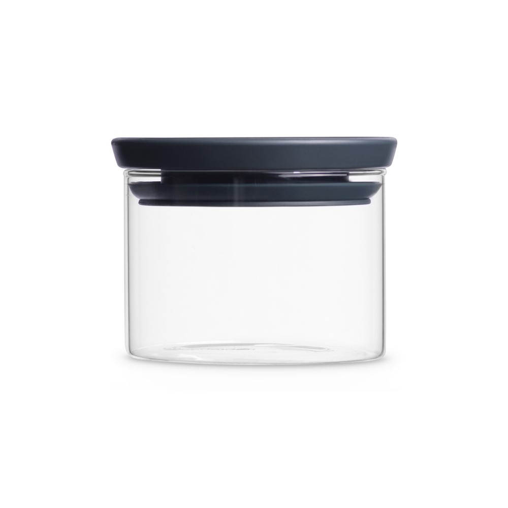 Brabantia stapelbarer Glasbehälter TOKIO, Inhalt: 0,3 Liter, Farbe Deckel: dunkelgrau, Höhe 8,5 cm, Durchmesser 10,5 cm.
