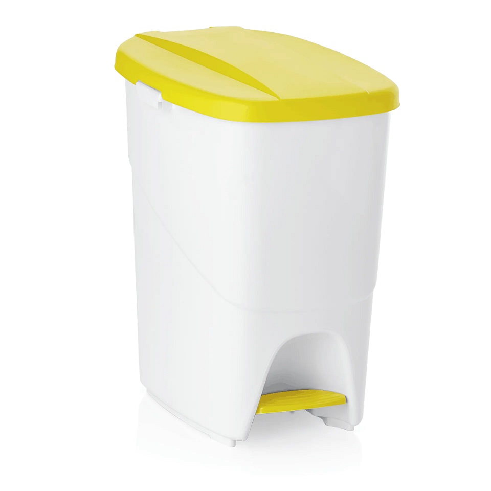 Treteimer mit gelbem Deckel, Inhalt: 25 Liter, Maße: 25 x 40 x 41,5 cm, aus Polypropylen