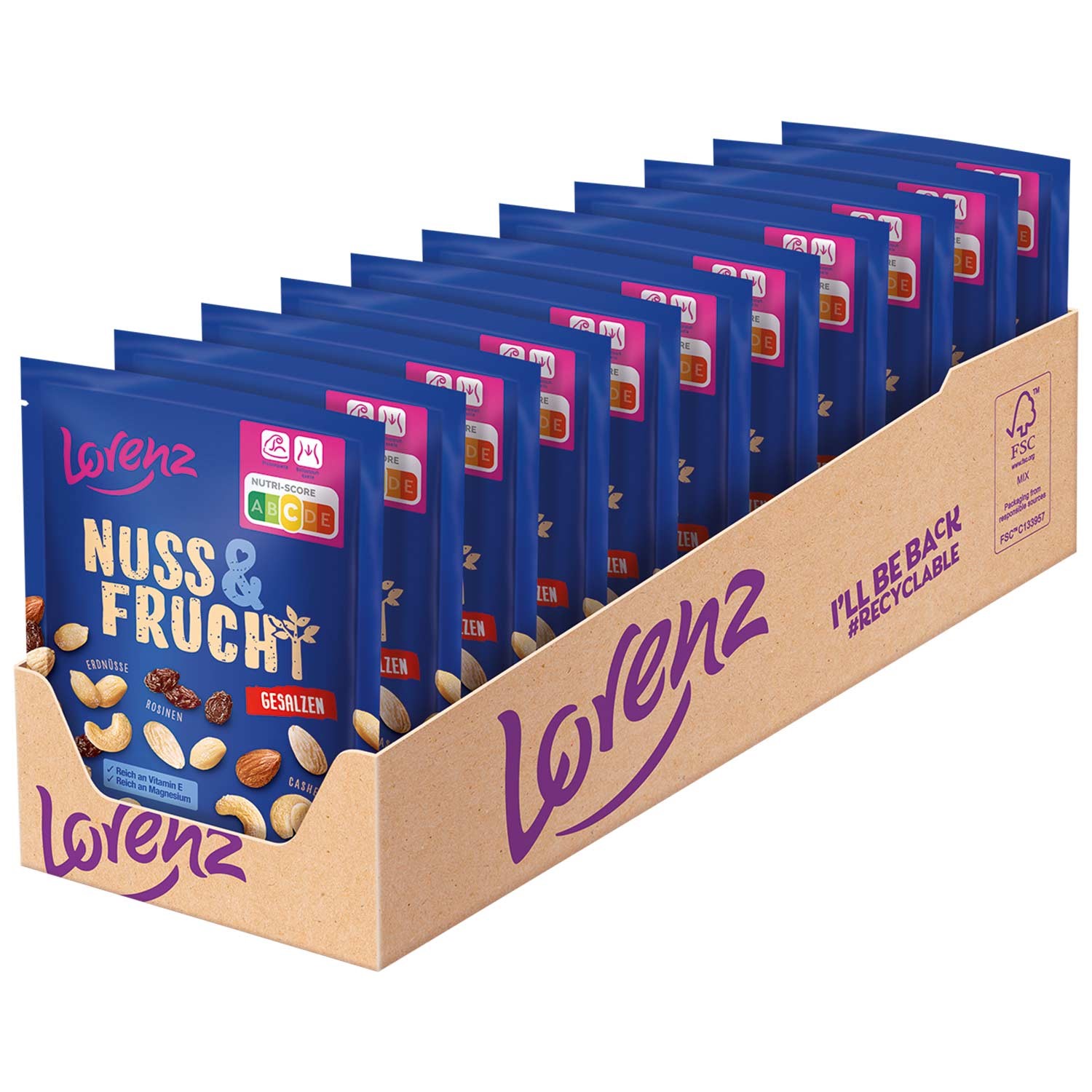 Lorenz Nuss & Frucht gesalzen 125G Mandeln-Nüsse-Cashews-Rosinen