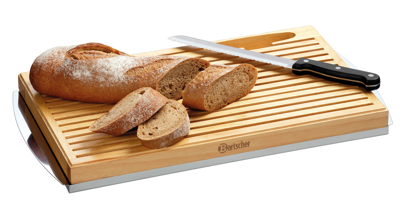 Bartscher Brot-Schneidebrett KSE475 | Eigenschaften: Integrierte Messerablage ,Krümelschale, Edelstahl | Maße: 47,5 x 26 x 40