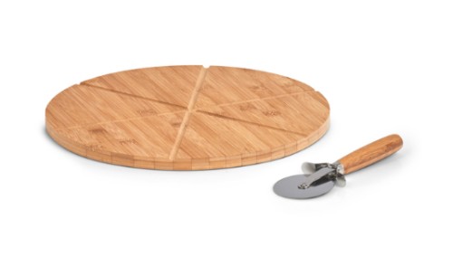 Pizza-Set, 2-tlg., Bambus/Metall. Ø: 320 mm. Höhe: 15 mm.