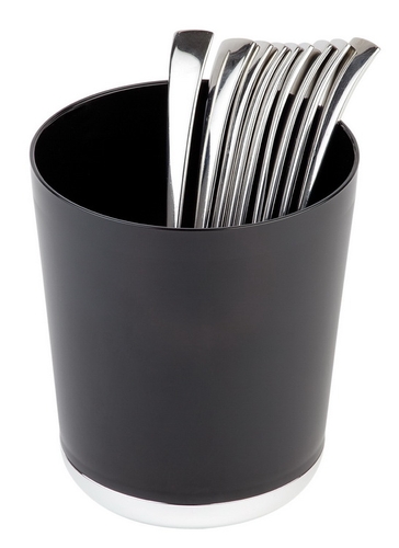 Tischreste- / Besteckbehälter Ø 13 cm, Höhe: 15cm, SAN- Kunststoff, schwarz, mit verchromten Boden