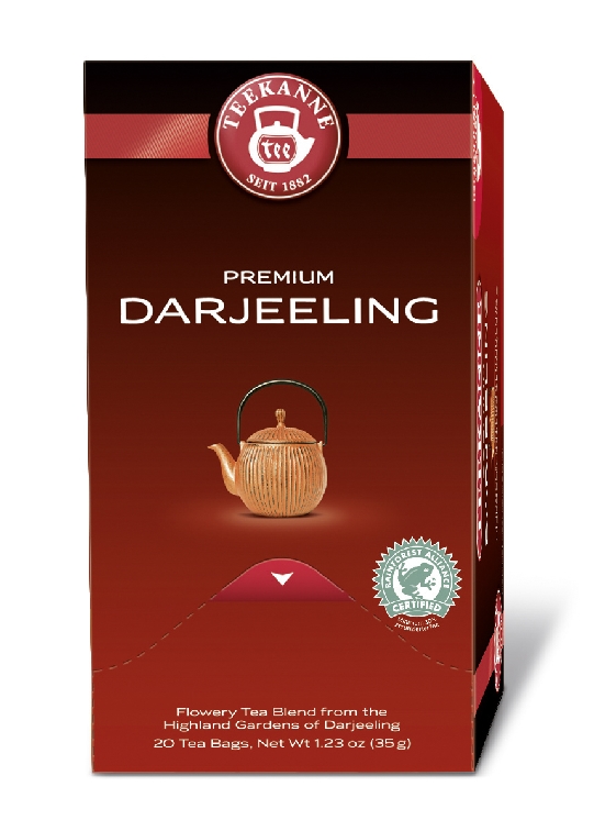 Teekanne Premium DARJEELING, Inhalt: 20 Beutel à 1,75 Gramm, sanfter schwarzer Tee, zart-blumig.