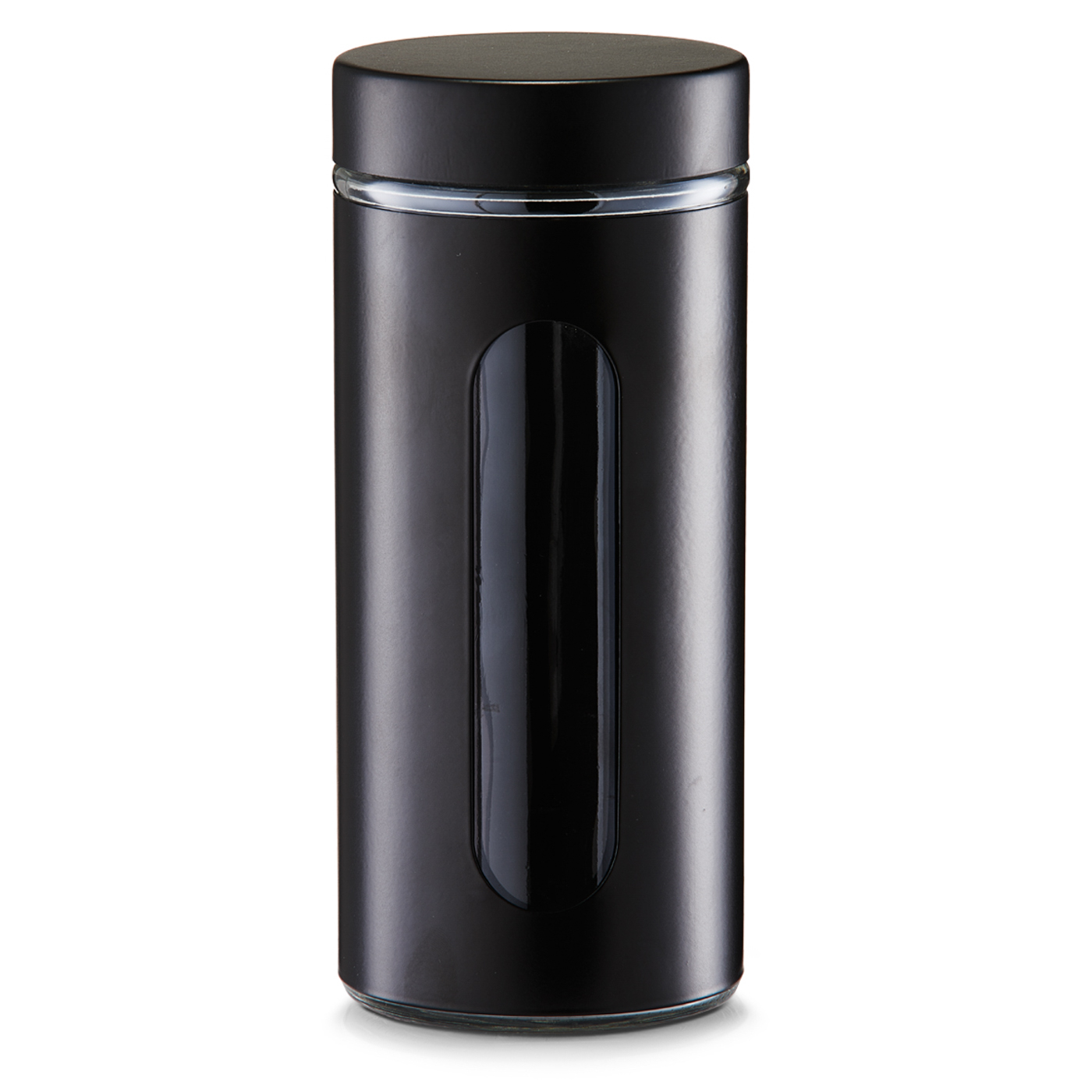 Zeller Vorratsdose EBONY, Inhalt: 1,2 Liter, Material: Glas mit schwarzer Metall-Ummantelung, Sichtfenster,Höhe: 23 cm,