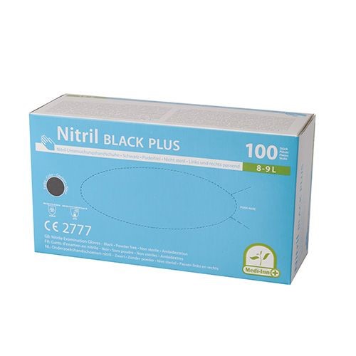 Medi-Inn® puderfreie Nitrilhandschuhe "Black Plus" Farbe: Schwarz, Größe L Inhalt: 100 Stück