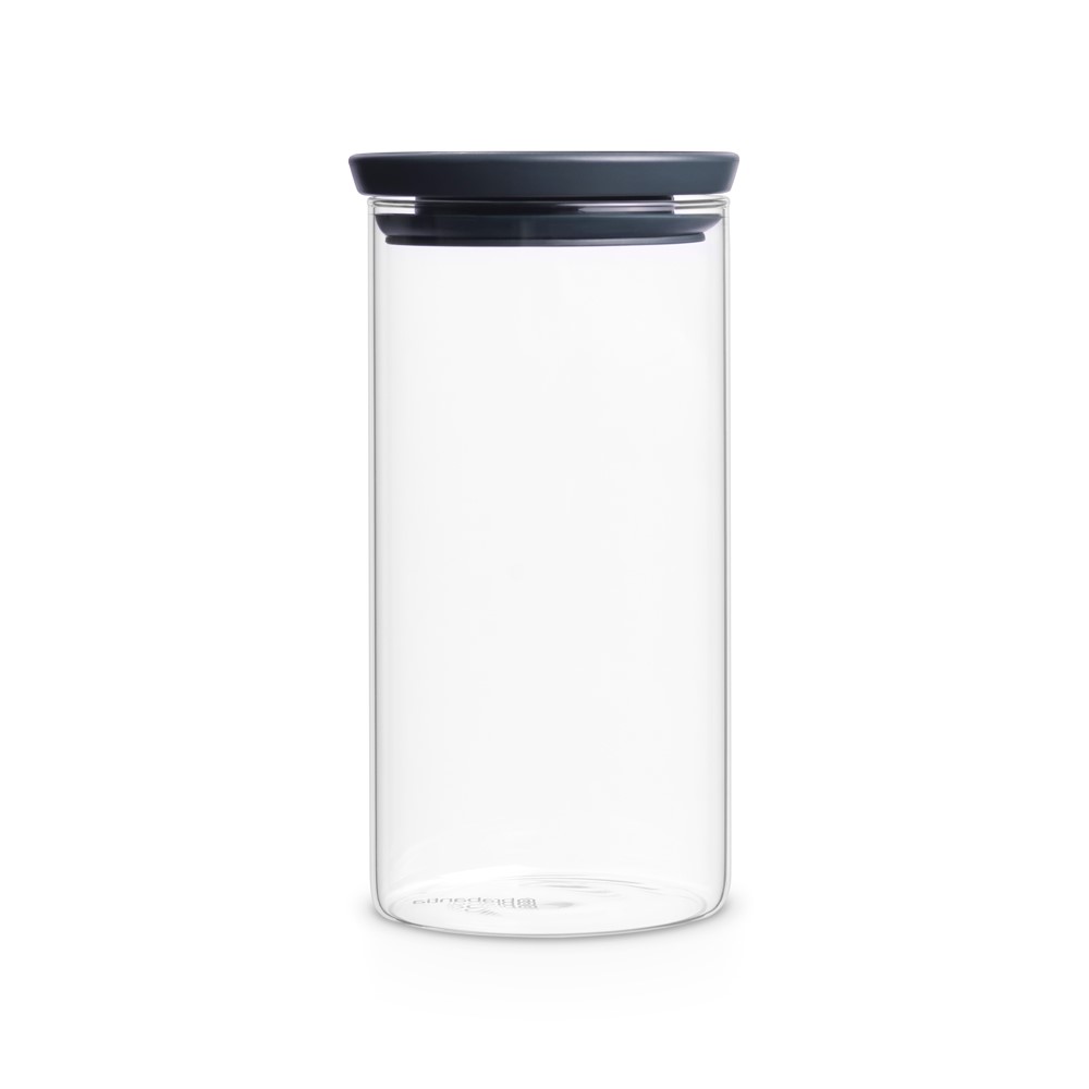 Brabantia stapelbarer Glasbehälter TOKIO, Inhalt: 1,1 Liter, Farbe Deckel: dunkelgrau, Höhe: 20,2 cm, Durchmesser: 10,5 cm.