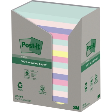 Post-it Haftnotiz Recycling Notes Tower Pastell Rainbow 127 x 76 mm (B x H) 4 x mint, 4 x rosa, 3 x hellblau, 3 x flamingopink, 2