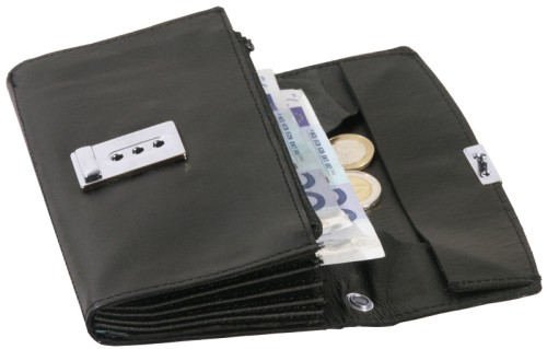 Kellnergeldtasche aus Lederimitat aus weichem dünnen Material, hat dadurch schlankes Design und geringes Eigenvolumen, jeweils 5