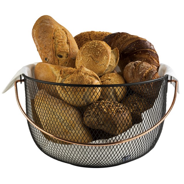 APS Brot- und Obstkorb, Ø 30 cm, H: 19 cm, Metall, schwarz, Griff in Kupferoptik