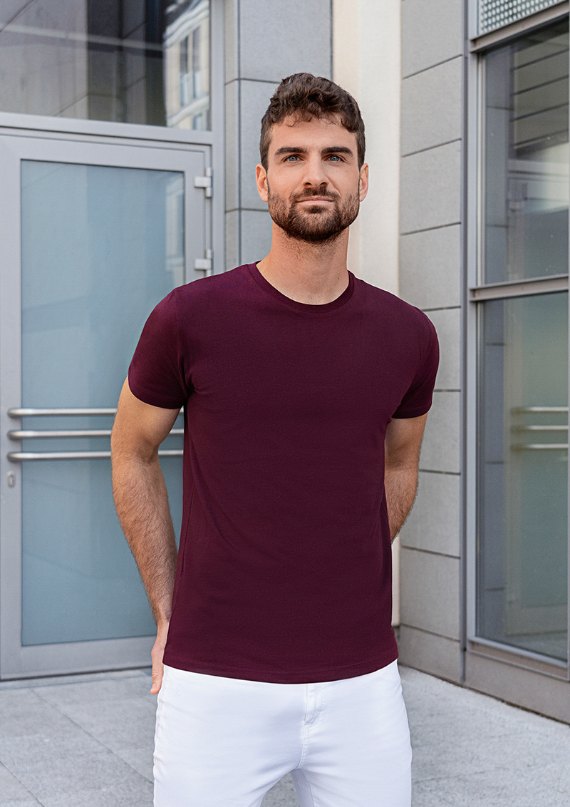 Herren Workwear T-Shirt Casual-Flair, aus nachhaltigem Material , GR. 2XL , Farbe: aubergine , von Karlowsky