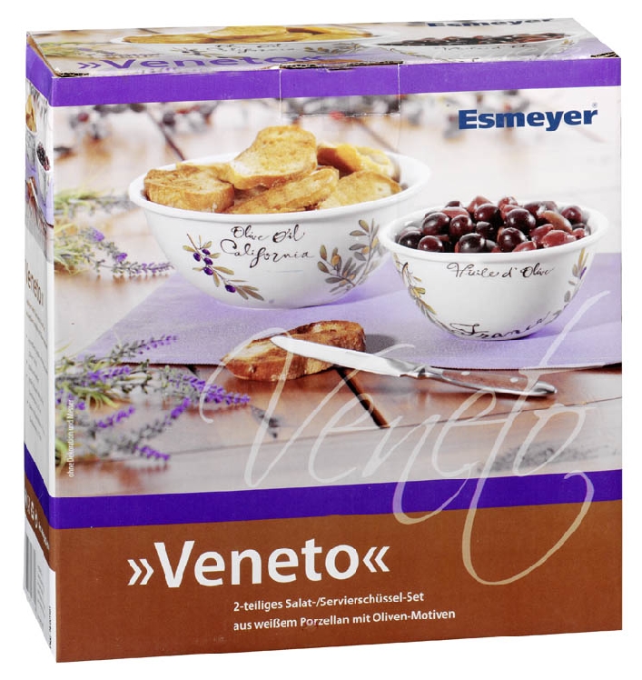 2er Set Salat-/Servierschüssel VENETO, Porzellan aus weißem Porzellan, farbig bedruckt im Geschenkkarton