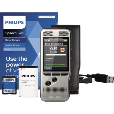 Philips Diktiergerät PocketMemo DPM6000 5,3 x 12,3 x 1,5 cm (B x H x T) 2.800 (SP), 1.400 (QP), 200 (MP3), 108 (PCM Voice), 52