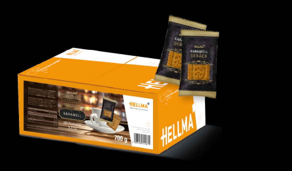 Hellma Edles Gebäck Karamell, Inhalt: 200 Stück à 3,5 Gramm, hygienisch einzeln verpackt.