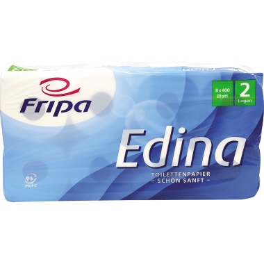 Fripa Toilettenpapier Edina 2-lagig 100 % Zellstoff weiß 400 Bl./Rl. 8 Rl./Pack.