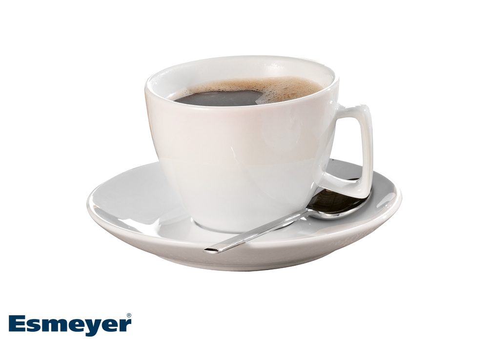 Kaffee-/Cappuccino-Tasse, Inhalt: 0,20 ltr., mit Untertasse, Form CREMA, UNI WEISS, Henkelform eckig, Höhe: 7,0 cm