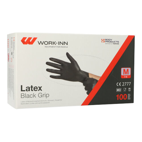 100 "WORK-INN/PS" Handschuhe, Latex puderfrei "Black Grip" schwarz Größe M von WORK-INN/PS