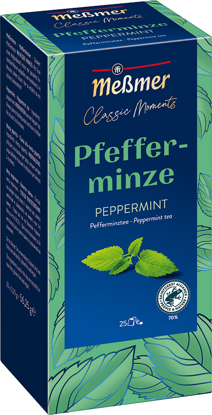 MESSMER Classic Moments Pfefferminze 25 Beutel pro Faltschachtel, einzeln aromaversiegelt im recyclingfähigen Papierumbeutel