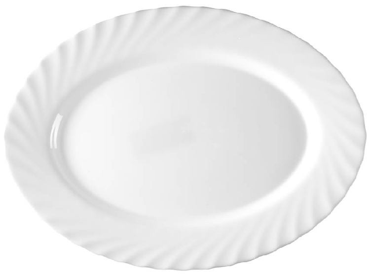 Platte oval Ø: 35 cm aus Hartglas - Form Trianon uni weiß - ARCOPAL