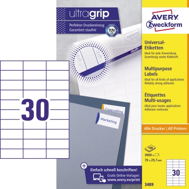 Avery Zweckform Universaletikett 70 x 29,7 mm (B x H) Papier weiß 3.000 Etik./Pack.