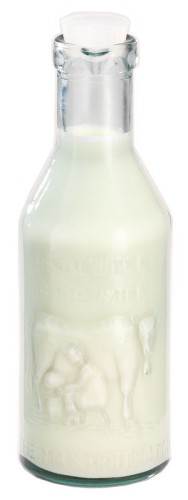 CARAFINE Nachschubbehälter Glasflasche mit Milchmotiv (1,0 l) und Silikonstopfen