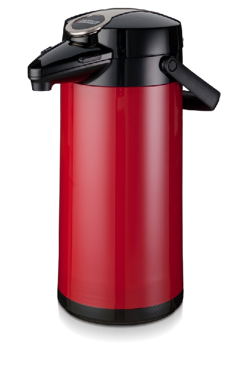 Pumpkanne Bravilor Bonamat Airpot furento Inhalt 2,2 L, rot, mit Glas-Innenzylinder, mit Druckhebel, Höhe 37,8 cm - Durchmesser 16,4 cm
