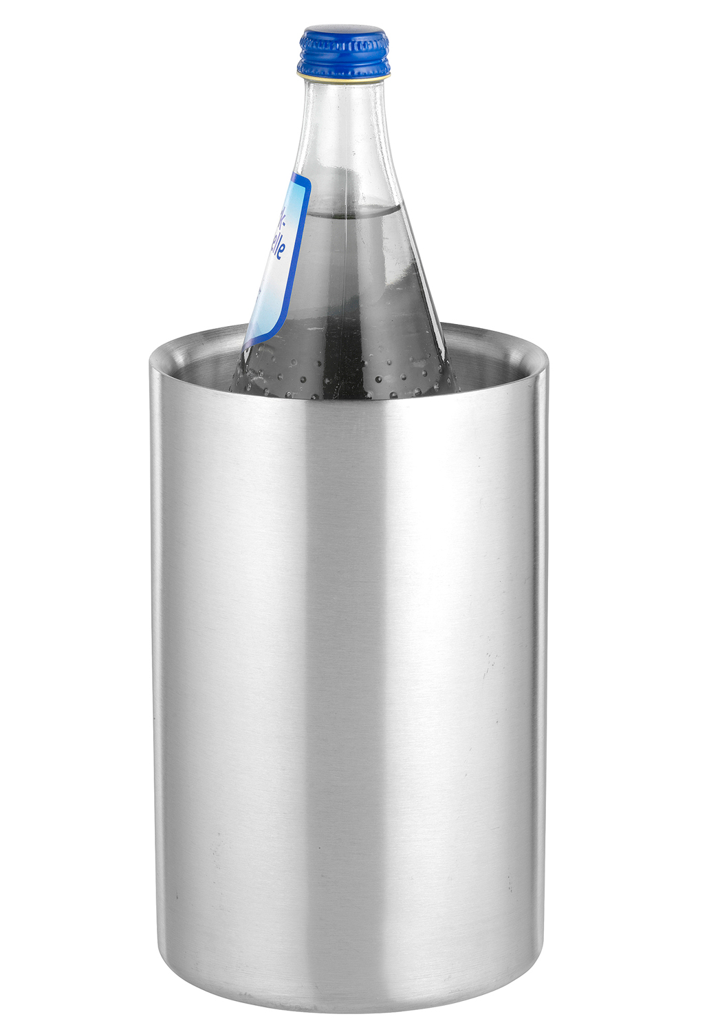 Flaschenkühler MIAMI von caterado. Aus Edelstahl 18/10, gebürstet. Doppelwandig. Höhe: 19,5 cm, Durchmesser: 12 cm.