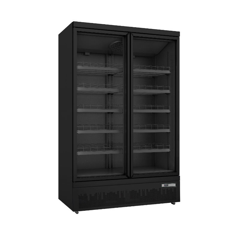 Kühlschrank mit Glastüren, Modell GTK 1000 PRO, Breite 1253mm, Tiefe 740mm, Höhe 2003mm, Farbe Schwarz