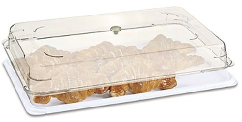 GN Platte mit Abdeckhaube Haube aus klarem SAN Kunststoff, flache Form mit Griffknopf, Tablett aus weißem SAN,