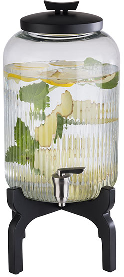 Getränkespender -ASIA- Ø 24,5 cm, H: 45,5 cm, 7 Liter Behälter aus Glas Zapfhahn aus Edelstahl Basis und Deckel aus