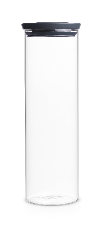 Brabantia stapelbarer Glasbehälter TOKIO, Inhalt: 1,9 Liter, Farbe Deckel: dunkelgrau, Höhe 32,1 cm, Durchmesser 10,5 cm.
