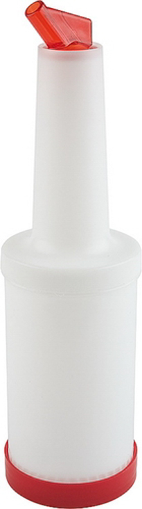 Dosier-/Vorratsflasche, rot Ø 9 cm, H: 33 cm, 0,85 Liter Polypropylen 4-teilig: Behälter + Flaschenhals + Schraubdeckel +