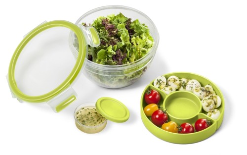 Emsa CLIP & GO Salatbox 1,0 Liter mit Einsätzen für Toppings und Dressing - 100 % dicht - Qualität made in Germany