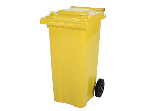 SARO 2 Rad Müllgroßbehälter 120 Liter -gelb- Modell MGB120GE Made in Europe - Müllgroßbehälter mit scharnierendem Flachdeckel gemäß EN 840