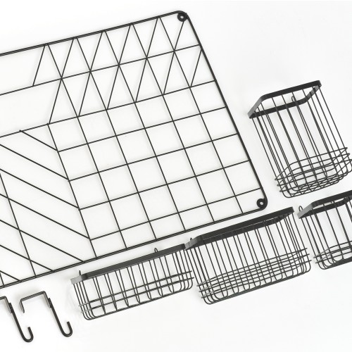 Wand-Organizer Set, 5-tlg., Metall, schwarz. Länge: 460 mm. Breite: 120 mm. Höhe: 603 mm