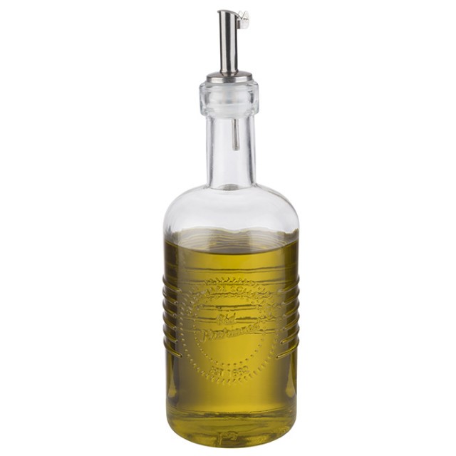 APS Essig- & Ölflasche, Ø 7 cm, H: 22 cm, 350 ml, Behälter aus Glas, Ausgießer mit Deckel aus, Edelstahl, Silkon, -OLD FASHIONED-