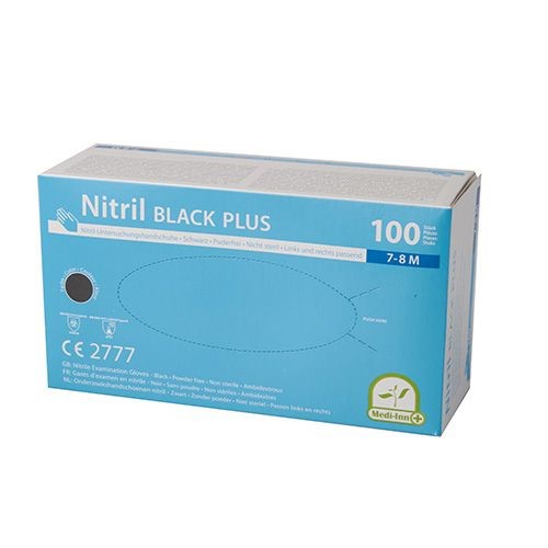 Medi-Inn® puderfreie Nitrilhandschuhe "Black Plus" Farbe: Schwarz, Größe M Inhalt: 100 Stück