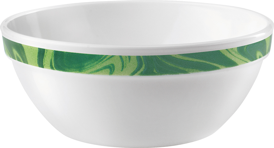 Stapelschale NATURA mit grünem Muster. Durchmesser 12 cm mit ca. 0,3 Liter, aus Opalglas Von Bormioli Rocco.